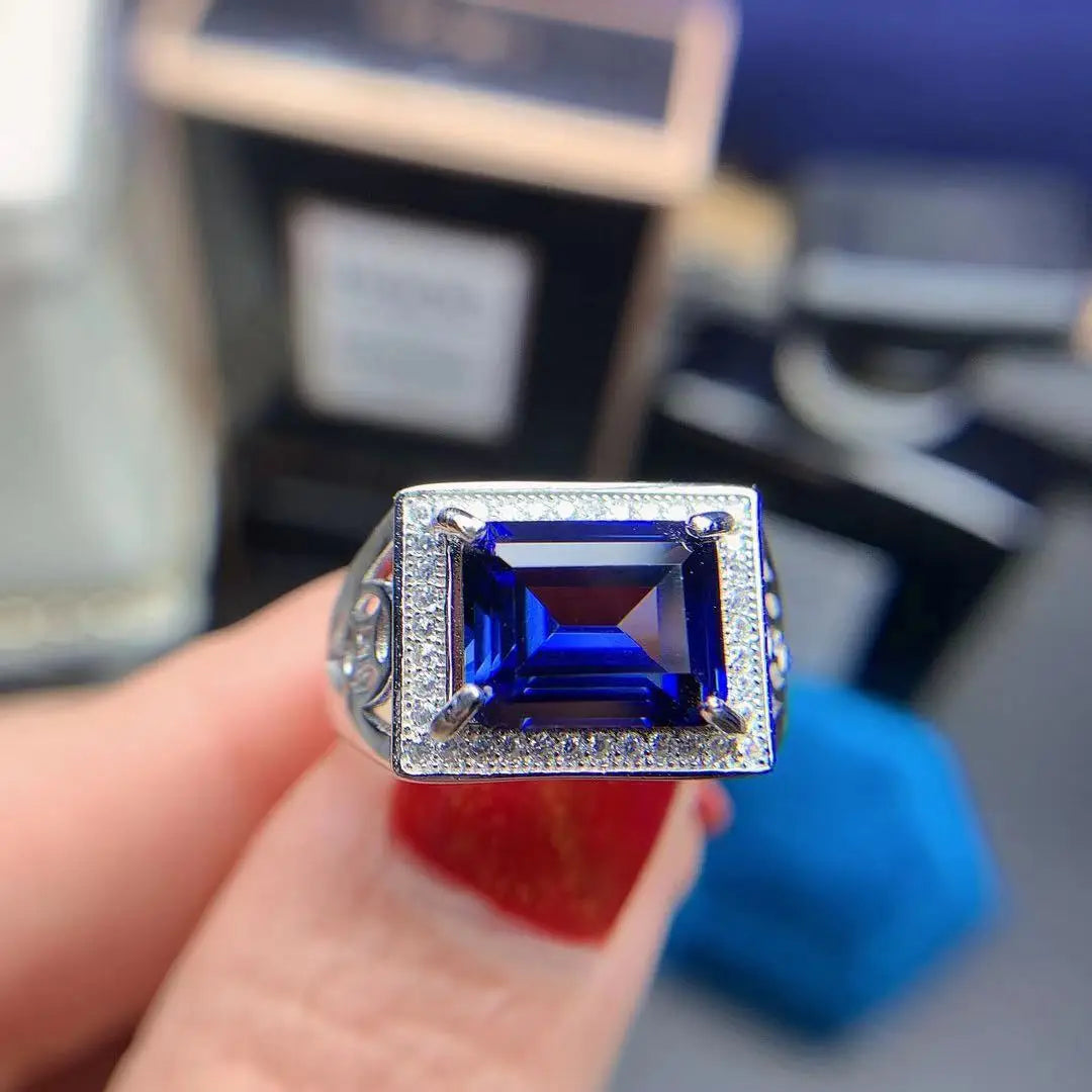 KJJEAXCMY Men's Silver Ring – 925 Pure Silver, Sapphire, European/American Style, Party & Wedding Gift
