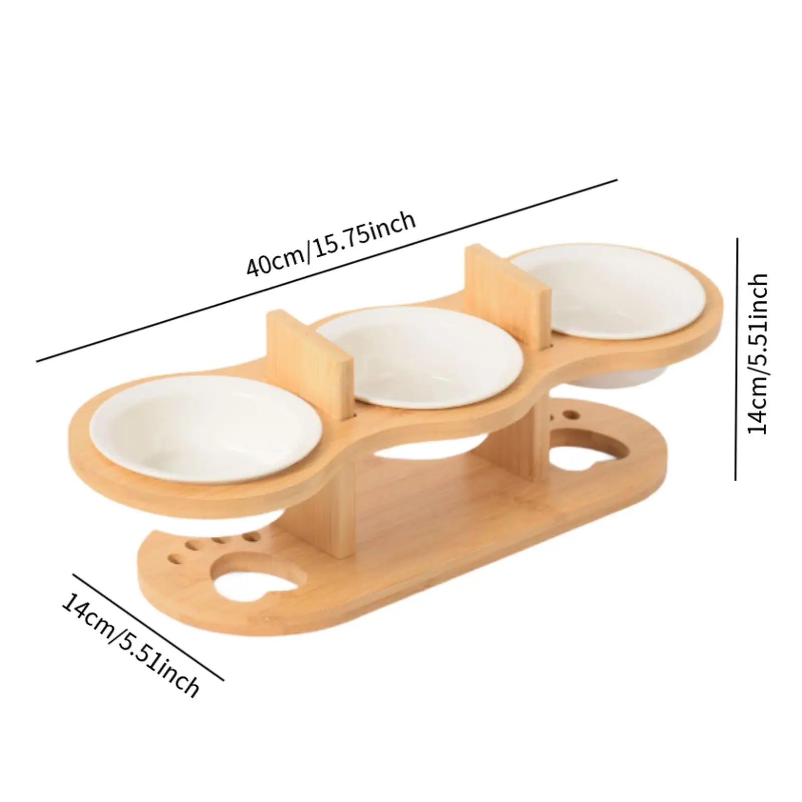 3 Raised Cat Bowls with Wooden Rack – Feeding for Cats, Kittens & Small Dogs
