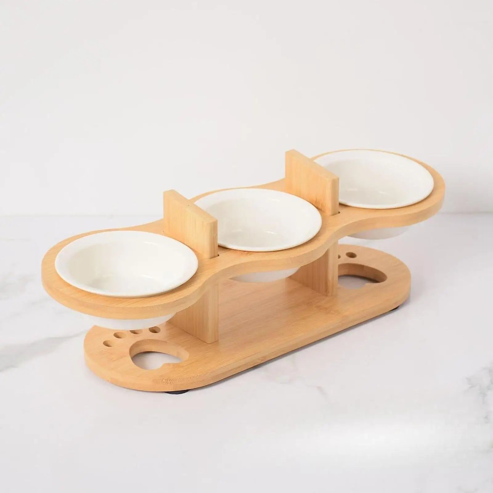 3 Raised Cat Bowls with Wooden Rack – Feeding for Cats, Kittens & Small Dogs