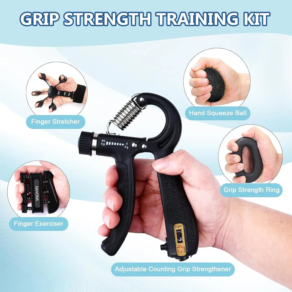 Grip Trainer Kit – Adjustable Hand Gripper, Finger & Hand Exercisers, Stress Ball, Forearm Ring for Muscle Building & Recovery
