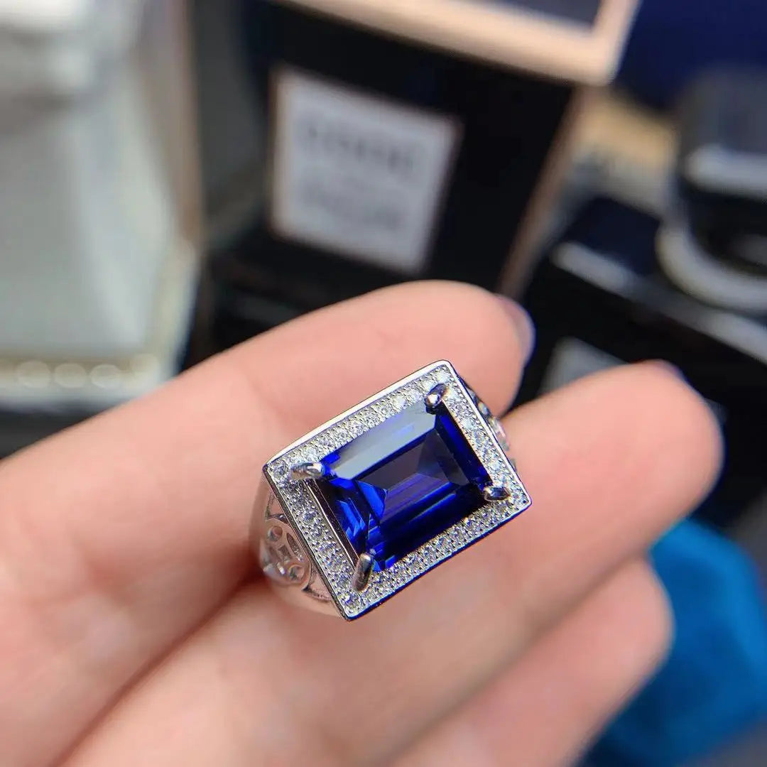 KJJEAXCMY Men's Silver Ring – 925 Pure Silver, Sapphire, European/American Style, Party & Wedding Gift