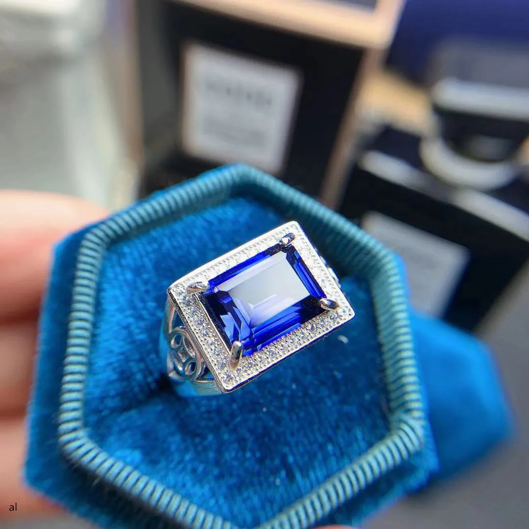 KJJEAXCMY Men's Silver Ring – 925 Pure Silver, Sapphire, European/American Style, Party & Wedding Gift