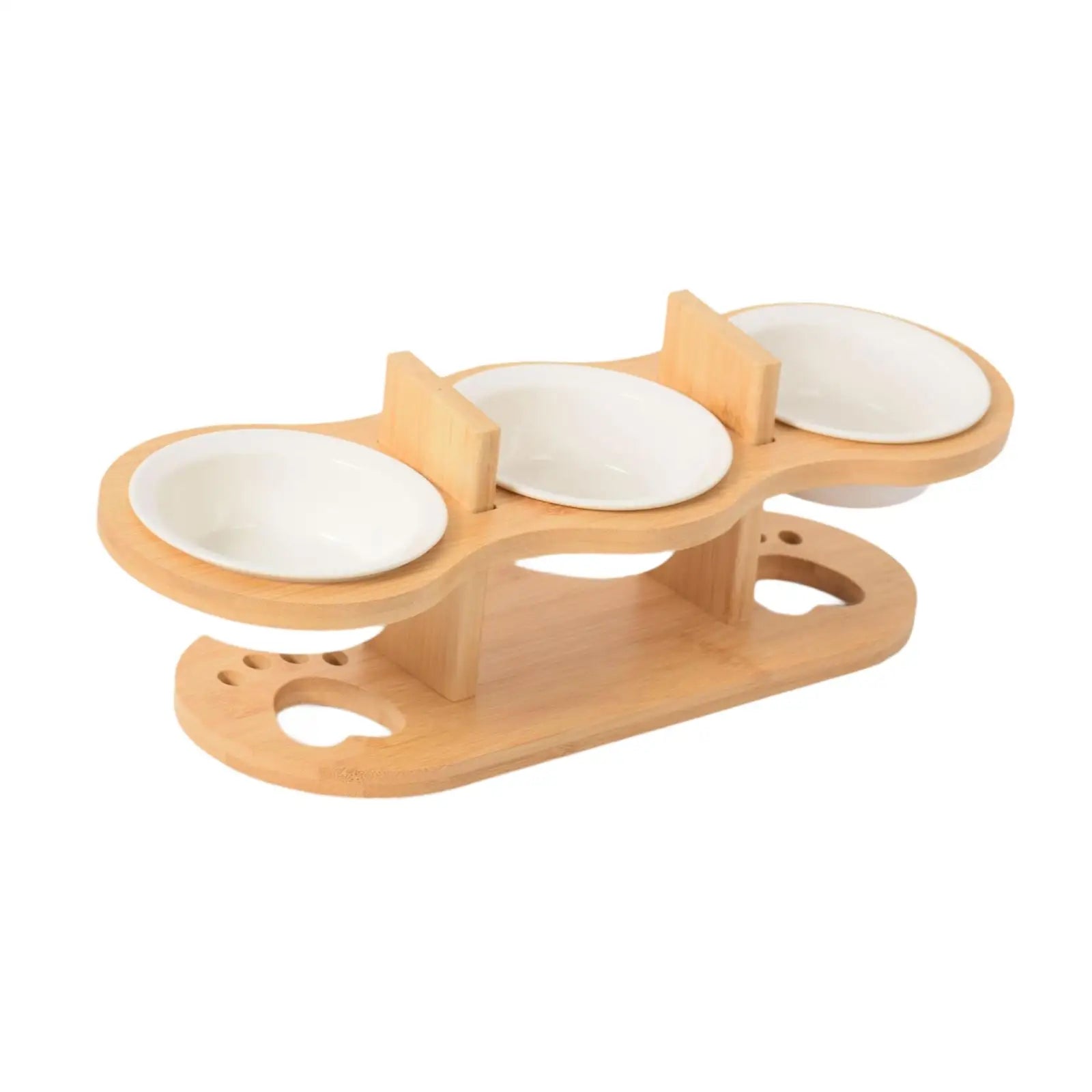 3 Raised Cat Bowls with Wooden Rack – Feeding for Cats, Kittens & Small Dogs