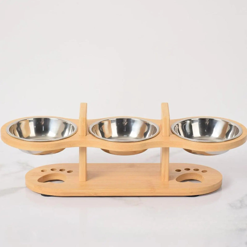 3 Raised Cat Bowls with Wooden Rack – Feeding for Cats, Kittens & Small Dogs