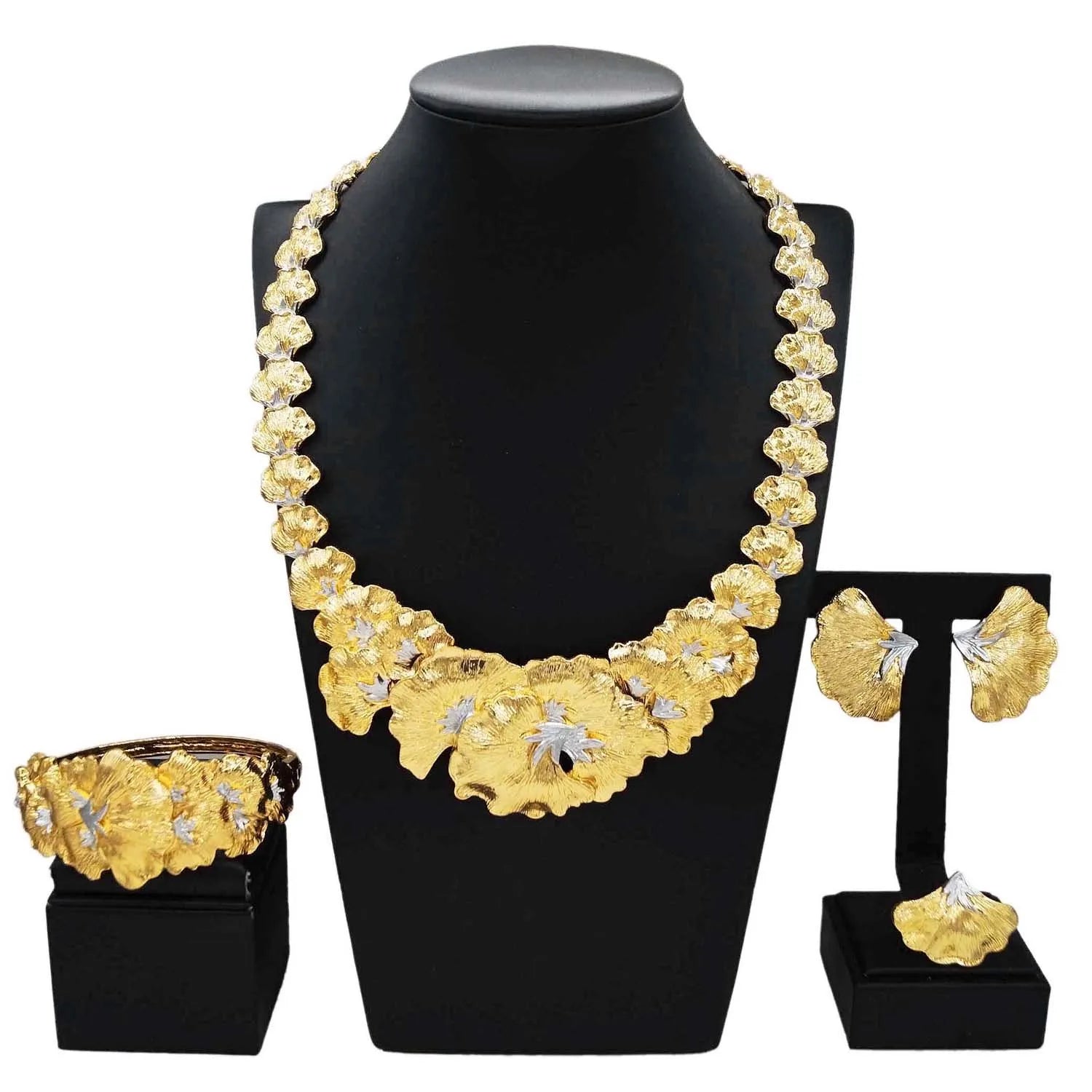 Gold Plated Flower Jewelry Set – Necklace & Earrings