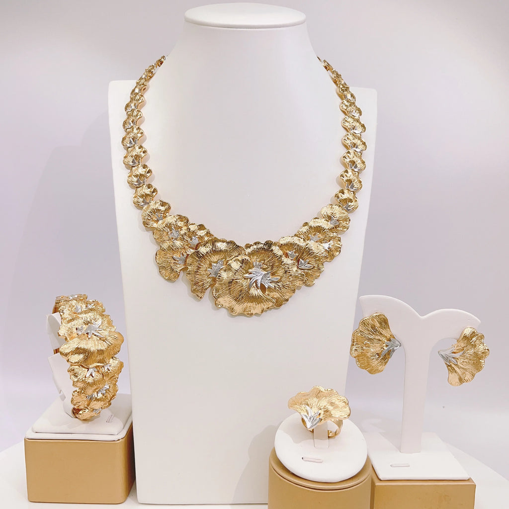 Gold Plated Flower Jewelry Set – Necklace & Earrings
