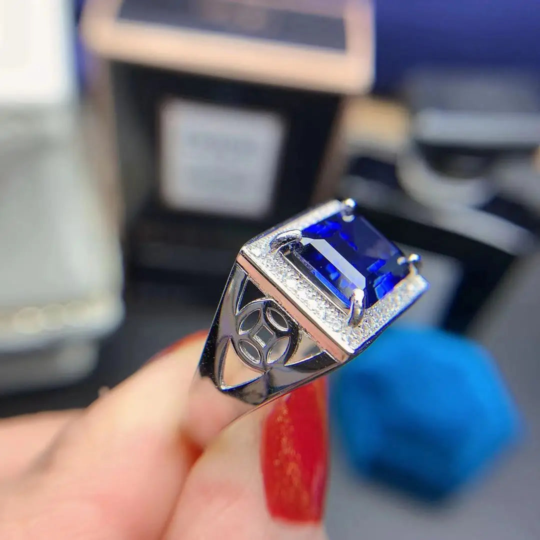 KJJEAXCMY Men's Silver Ring – 925 Pure Silver, Sapphire, European/American Style, Party & Wedding Gift