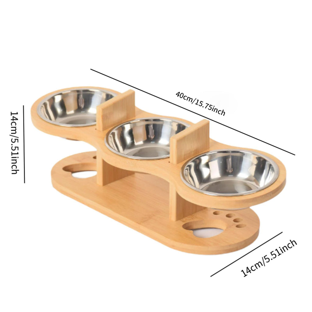 3 Raised Cat Bowls with Wooden Rack – Feeding for Cats, Kittens & Small Dogs