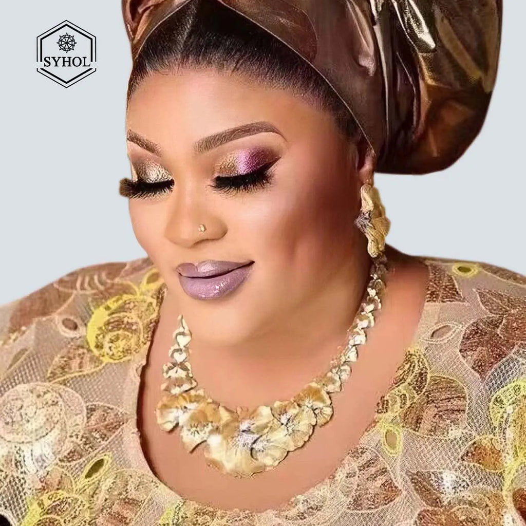 Gold Plated Flower Jewelry Set – Necklace & Earrings