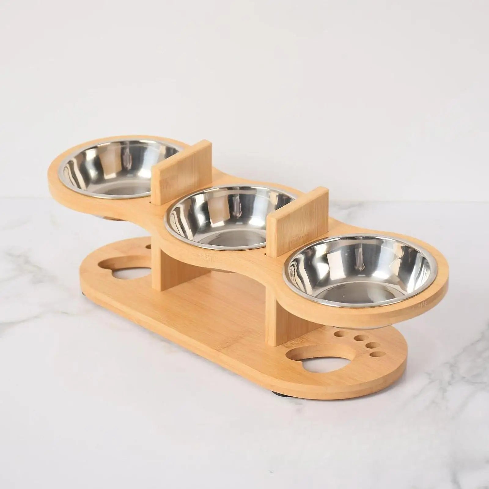 3 Raised Cat Bowls with Wooden Rack – Feeding for Cats, Kittens & Small Dogs
