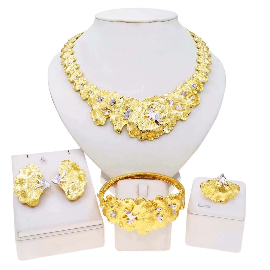 Gold Plated Flower Jewelry Set – Necklace & Earrings