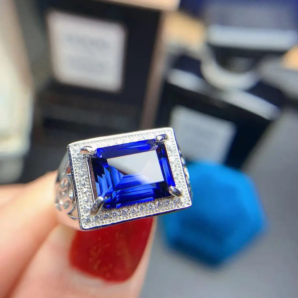 KJJEAXCMY Men's Silver Ring – 925 Pure Silver, Sapphire, European/American Style, Party & Wedding Gift