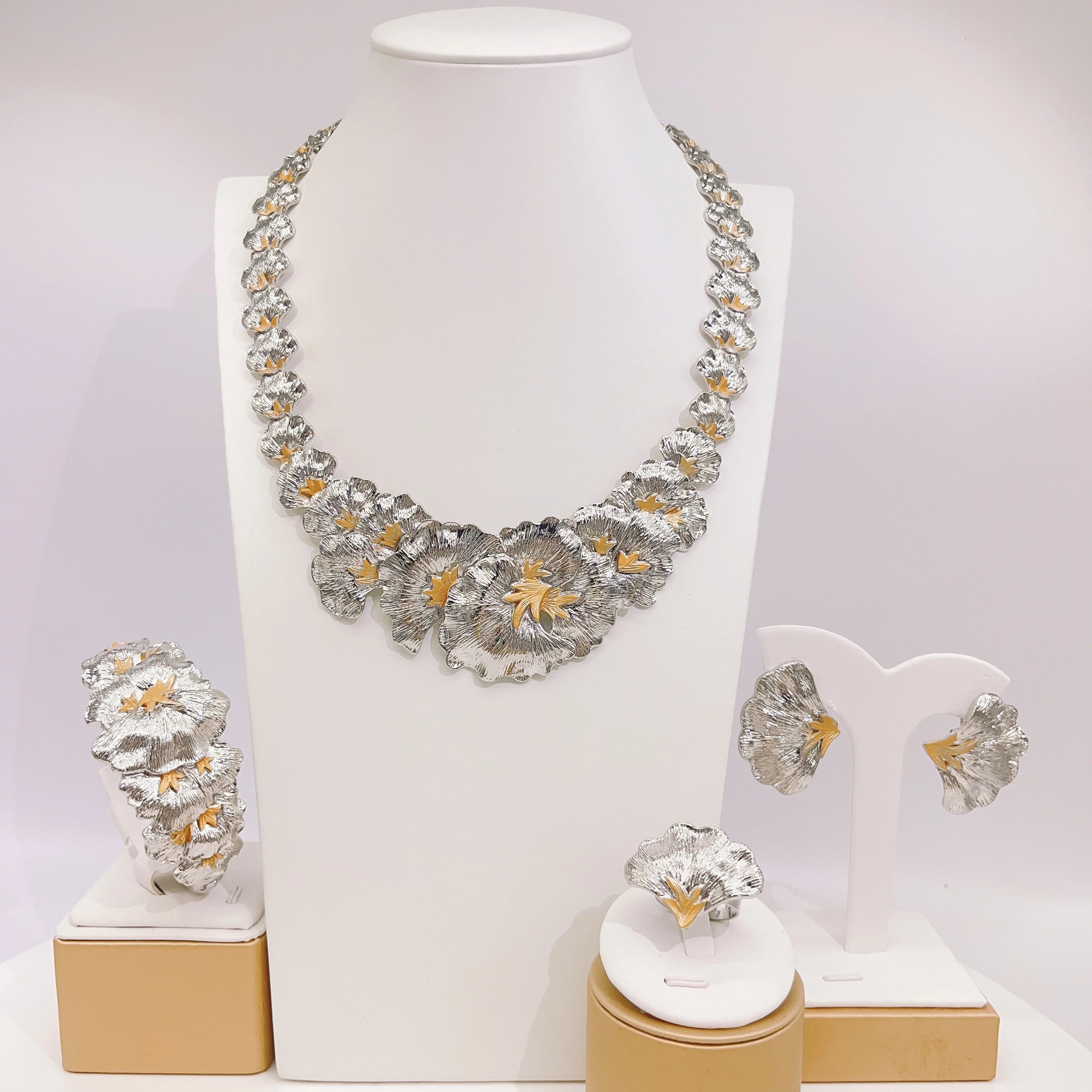 Gold Plated Flower Jewelry Set – Necklace & Earrings