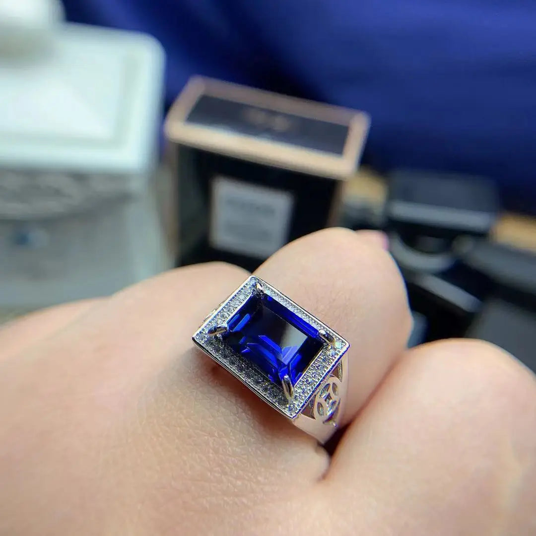 KJJEAXCMY Men's Silver Ring – 925 Pure Silver, Sapphire, European/American Style, Party & Wedding Gift
