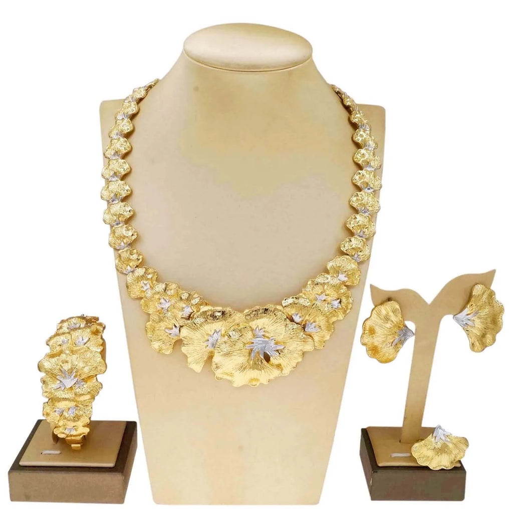 Gold Plated Flower Jewelry Set – Necklace & Earrings