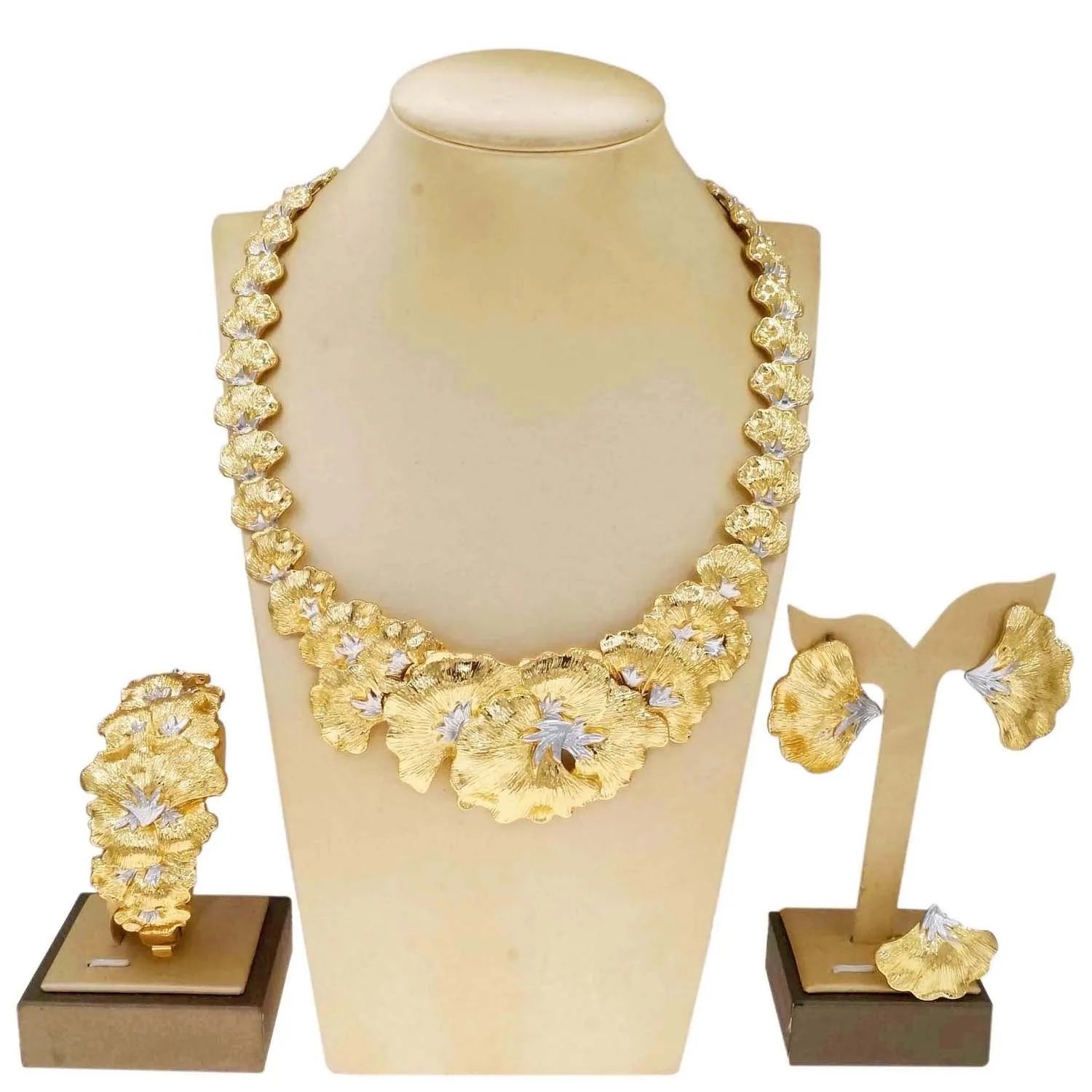 Gold Plated Flower Jewelry Set – Necklace & Earrings