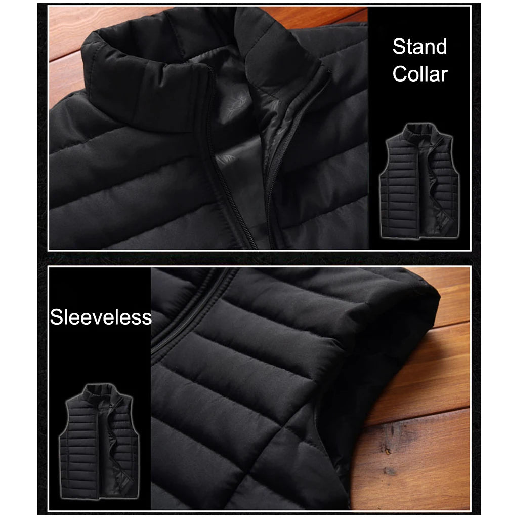 Aiwetin Men's Vest – Sleeveless, Cotton-Padded, Stand Collar, Warm, Winter, 5XL
