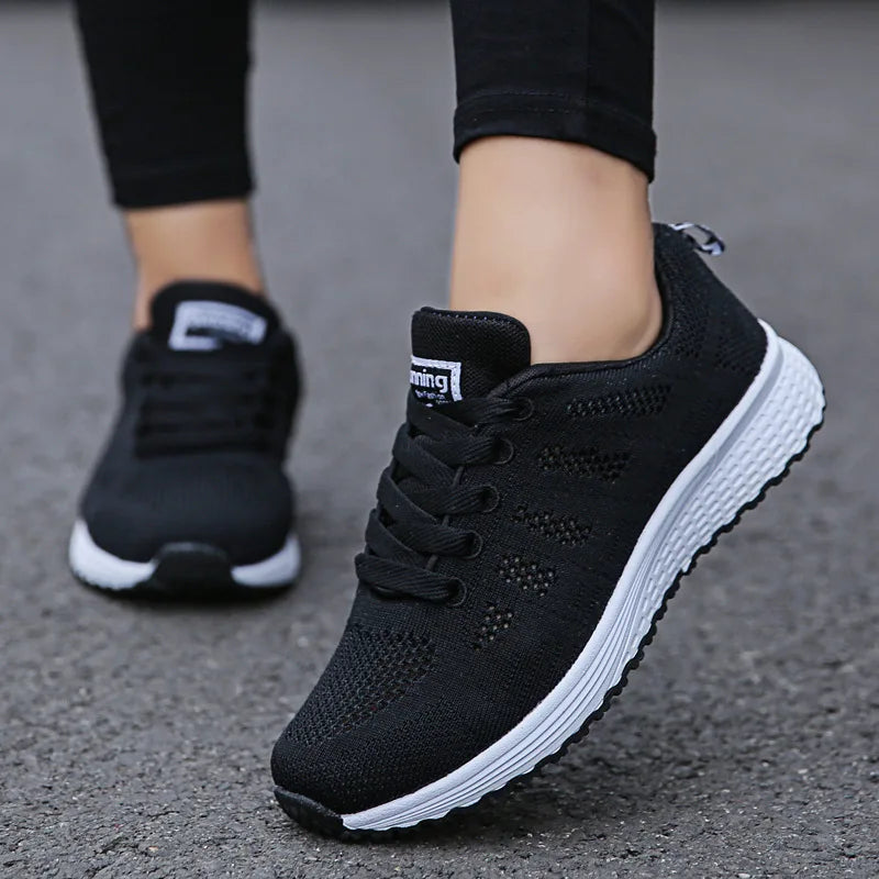 Women’s Breathable Mesh Walking Sneakers – Casual Flat Gym Shoes