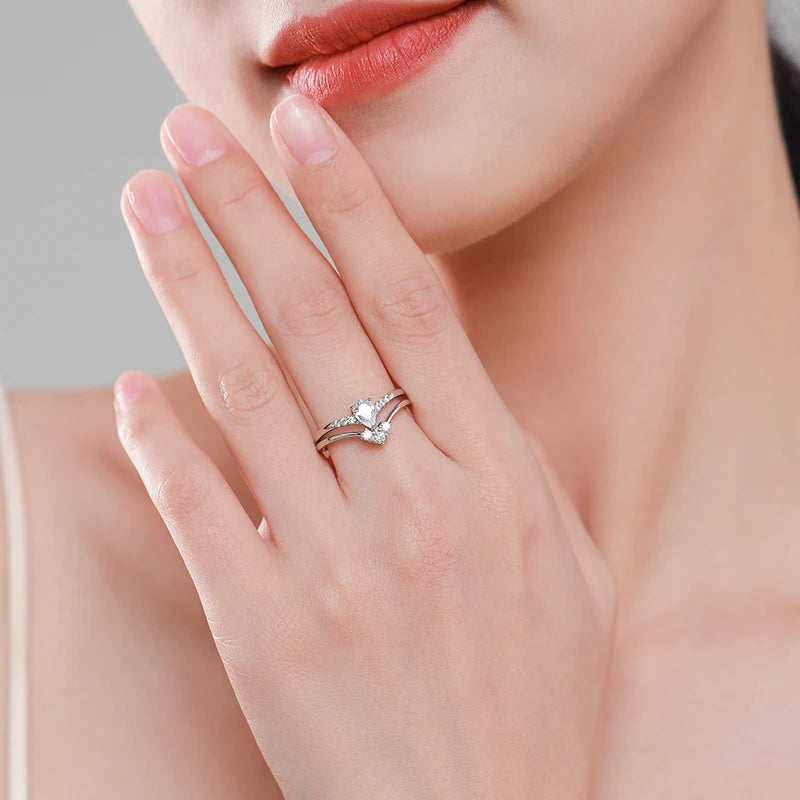 Ailmay 925 Sterling Silver Emerald Cut CZ Ring Set