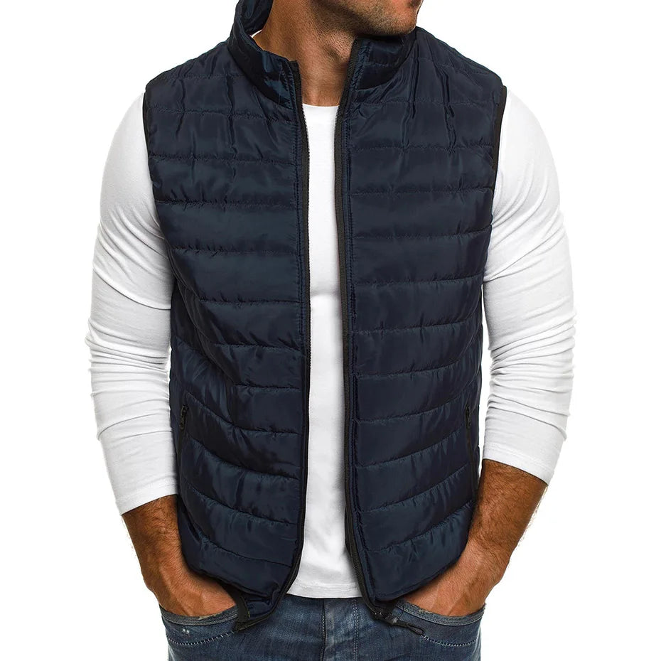 Aiwetin Men's Vest – Sleeveless, Cotton-Padded, Stand Collar, Warm, Winter, 5XL