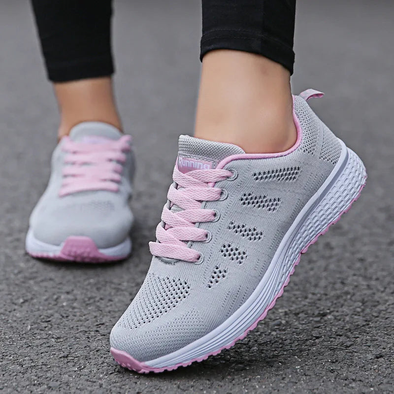 Women’s Breathable Mesh Walking Sneakers – Casual Flat Gym Shoes