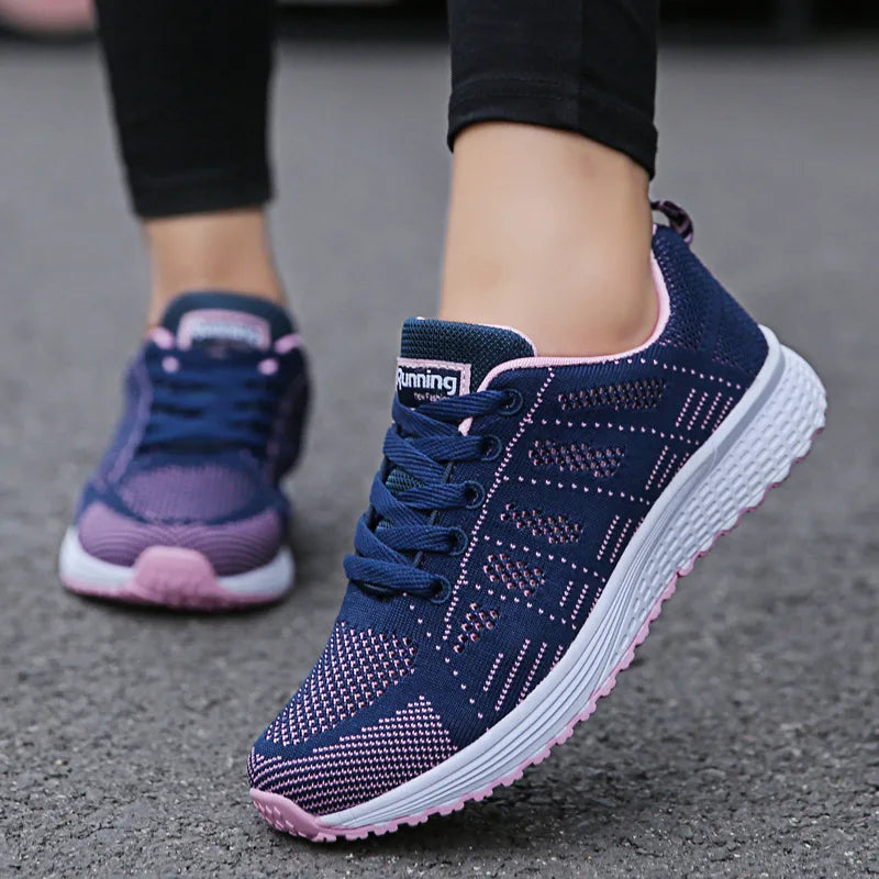 Women’s Breathable Mesh Walking Sneakers – Casual Flat Gym Shoes