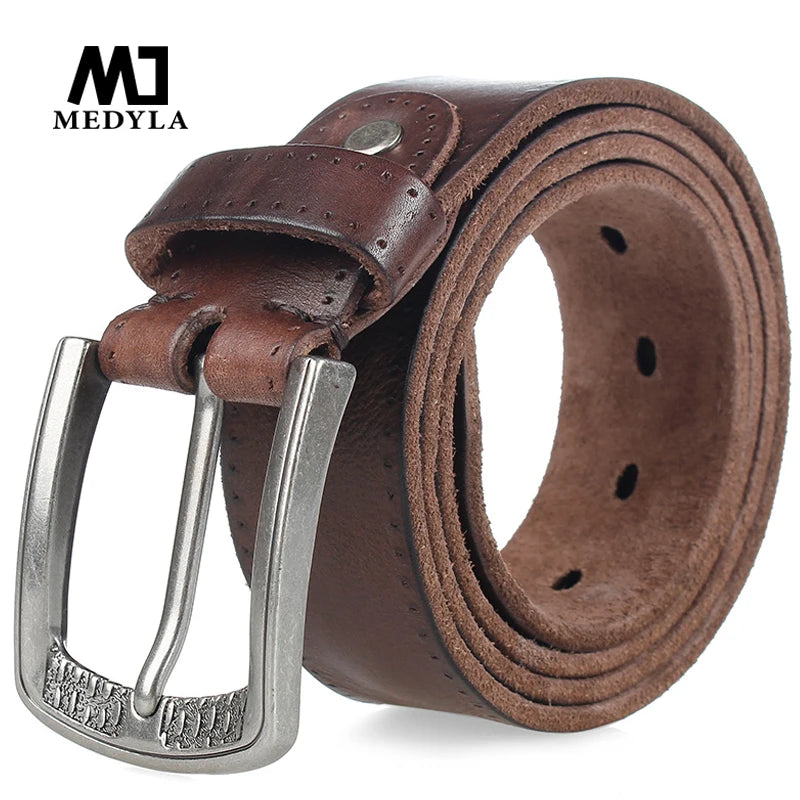 MEDYLA Men's Leather Belt – Cowhide, Vintage Alloy Buckle, Casual Jeans Belt