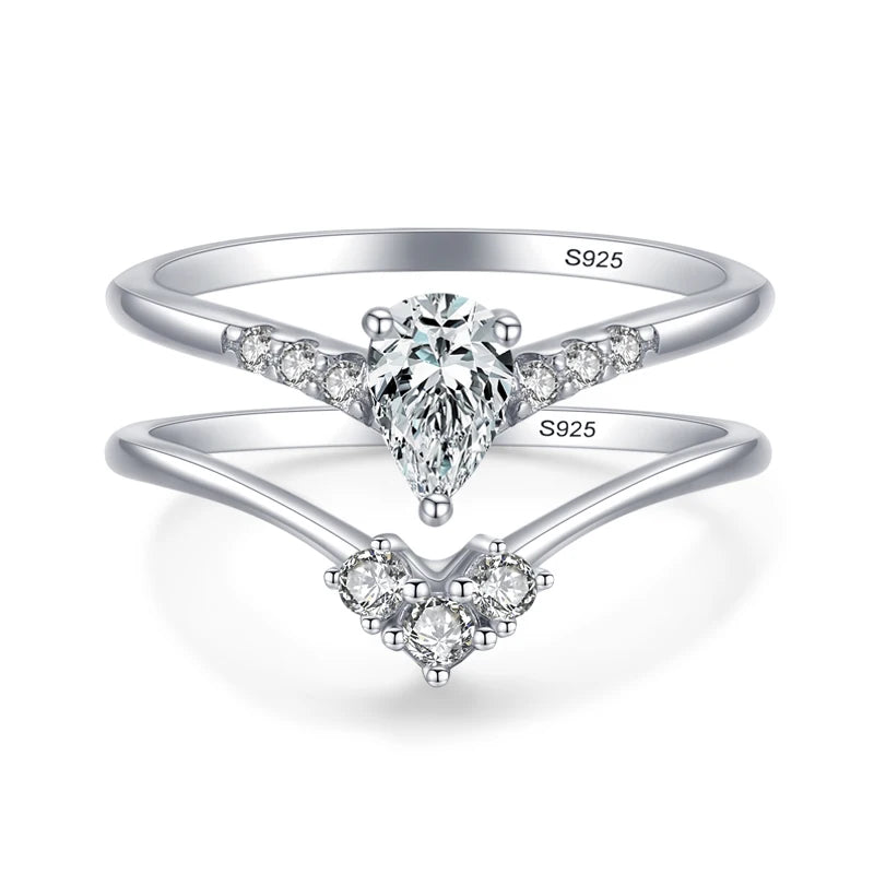 Ailmay 925 Sterling Silver Emerald Cut CZ Ring Set
