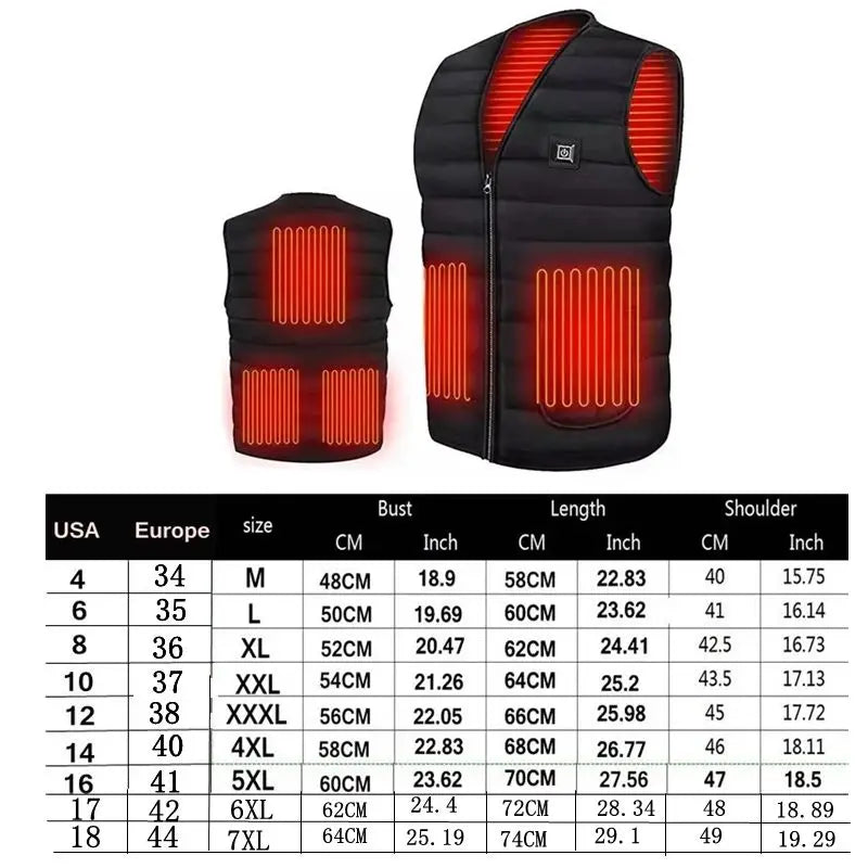 Smart Heated Cotton Vest – 9-Zone, V-Neck, Unisex, Outdoor Thermal Jacket, M–7XL