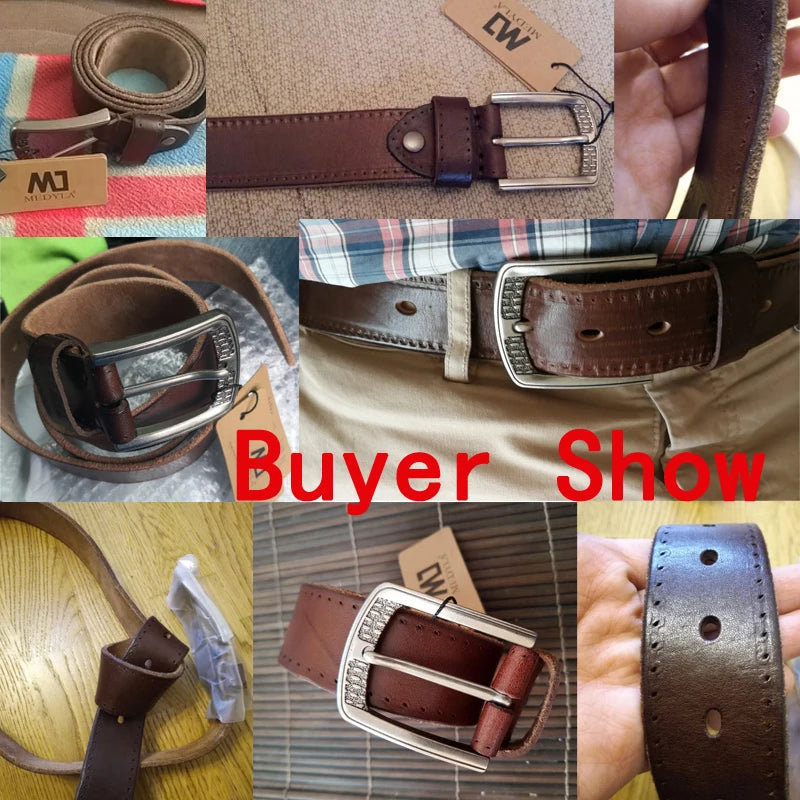 MEDYLA Men's Leather Belt – Cowhide, Vintage Alloy Buckle, Casual Jeans Belt