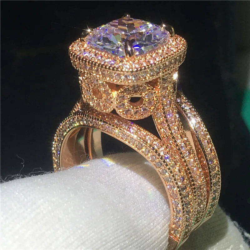 18K Rose Gold 3-in-1 Diamond CZ Ring Set – S925 Silver