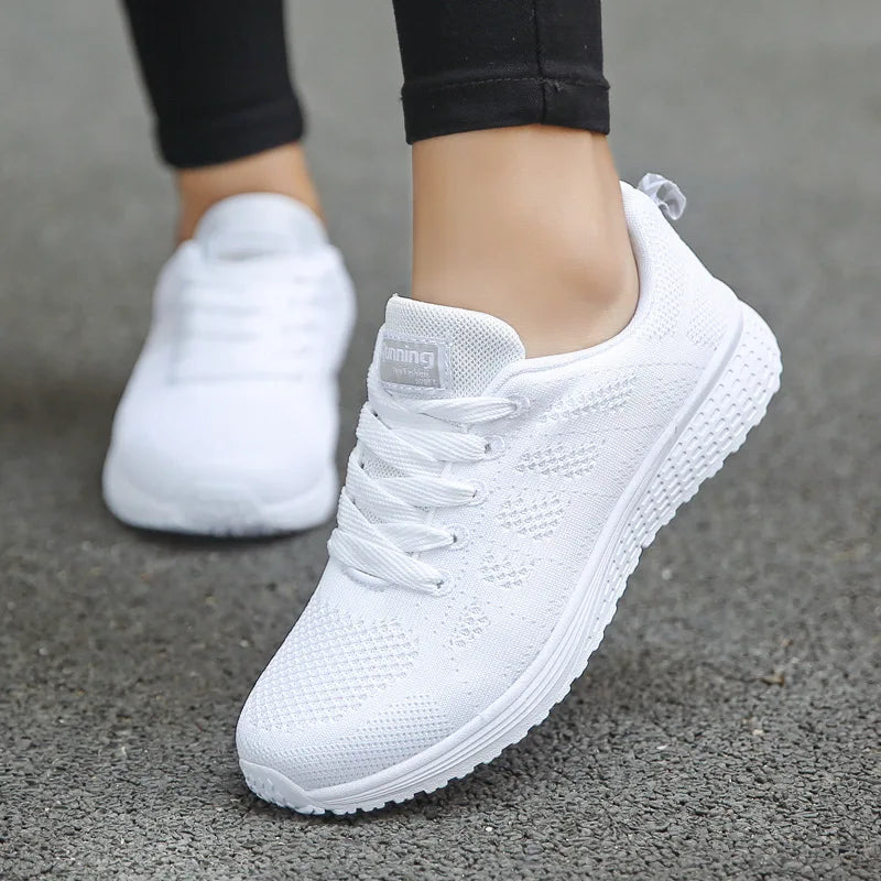 Women’s Breathable Mesh Walking Sneakers – Casual Flat Gym Shoes