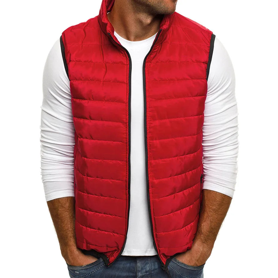Aiwetin Men's Vest – Sleeveless, Cotton-Padded, Stand Collar, Warm, Winter, 5XL