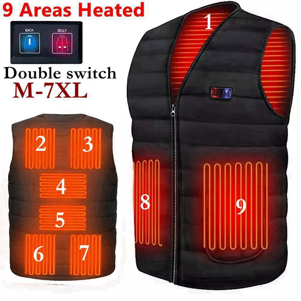 Smart Heated Cotton Vest – 9-Zone, V-Neck, Unisex, Outdoor Thermal Jacket, M–7XL