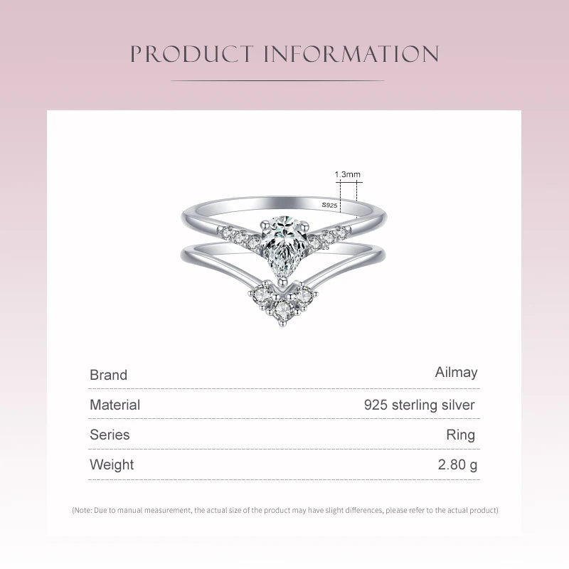 Ailmay 925 Sterling Silver Emerald Cut CZ Ring Set