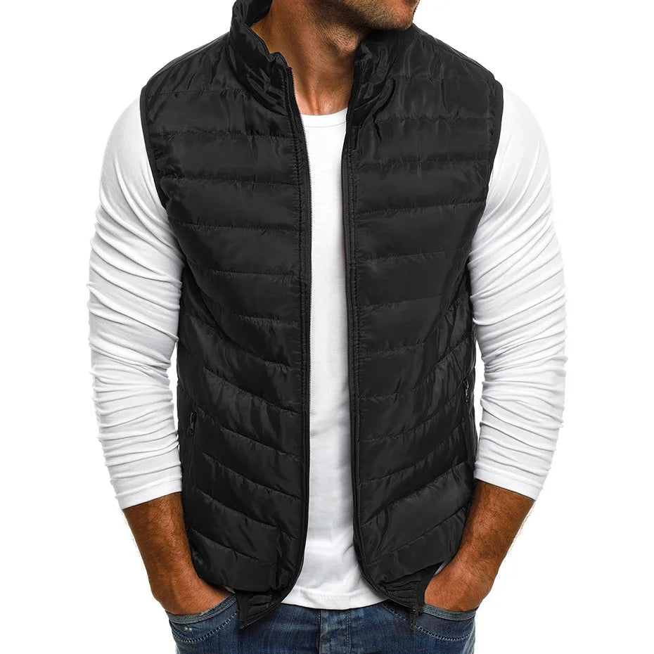 Aiwetin Men's Vest – Sleeveless, Cotton-Padded, Stand Collar, Warm, Winter, 5XL