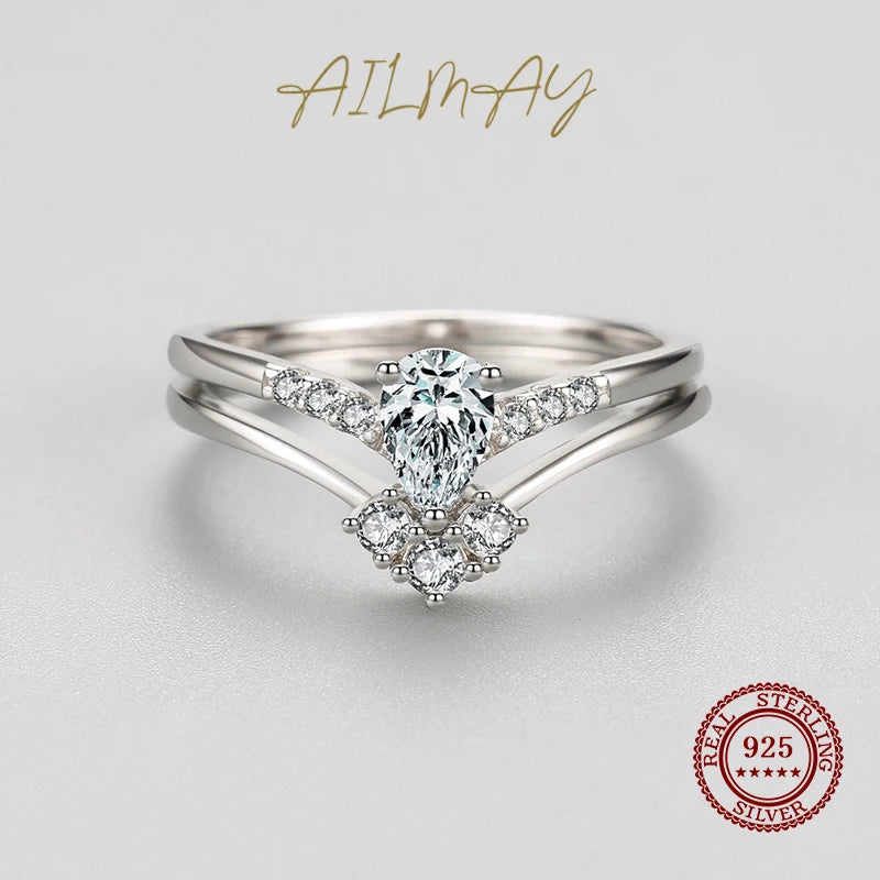 Ailmay 925 Sterling Silver Emerald Cut CZ Ring Set