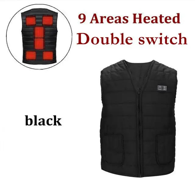Smart Heated Cotton Vest – 9-Zone, V-Neck, Unisex, Outdoor Thermal Jacket, M–7XL