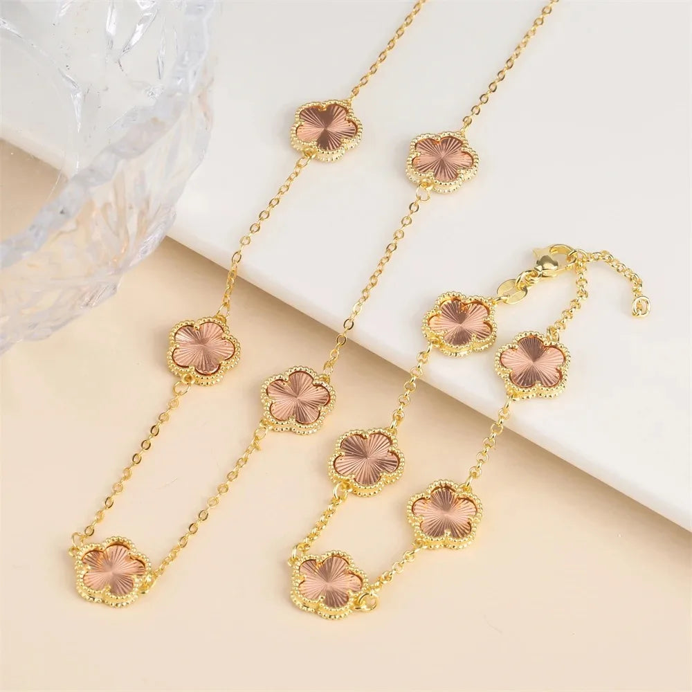 Five-Leaf Flower Jewelry Set – Bracelet & Necklace for Women