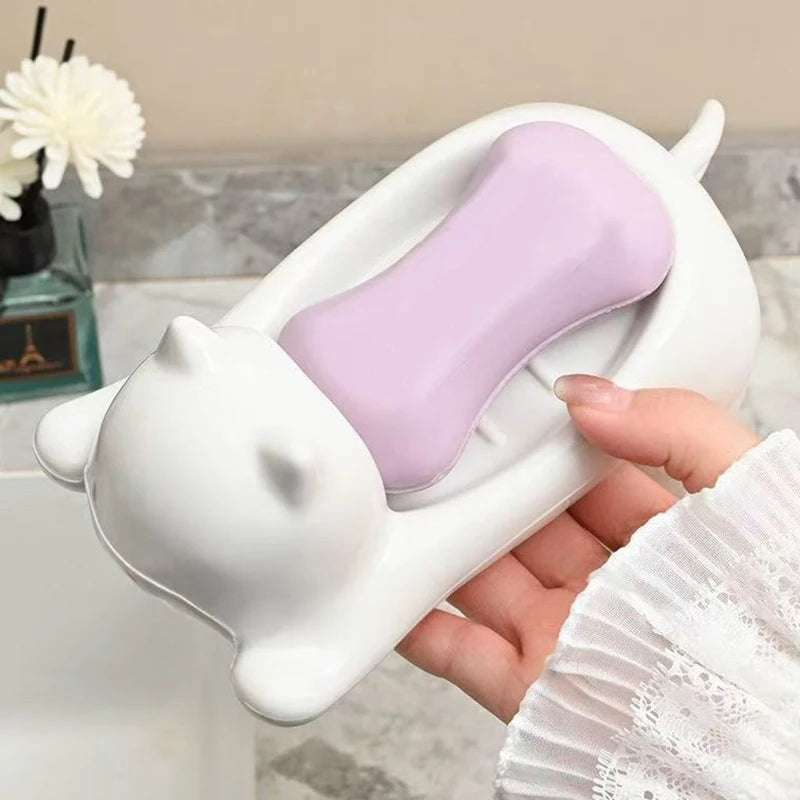 Cat-Themed Plastic Soap Dish – Cute Bathroom & Toilet Accessory
