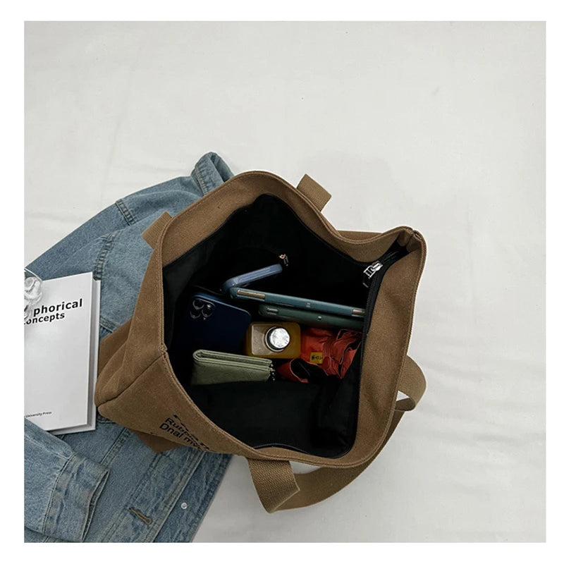 Women's Canvas Tote – Durable Shoulder Bag with Zipper