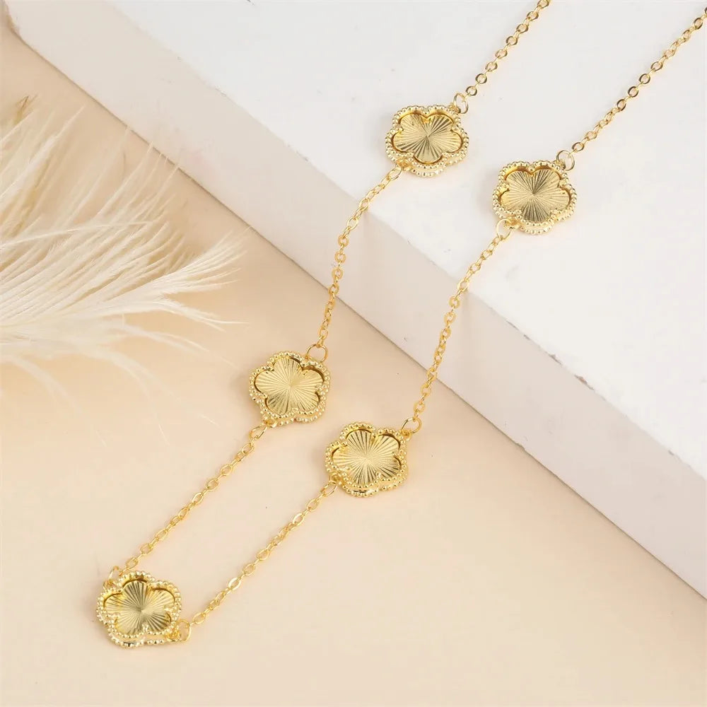 Five-Leaf Flower Jewelry Set – Bracelet & Necklace for Women