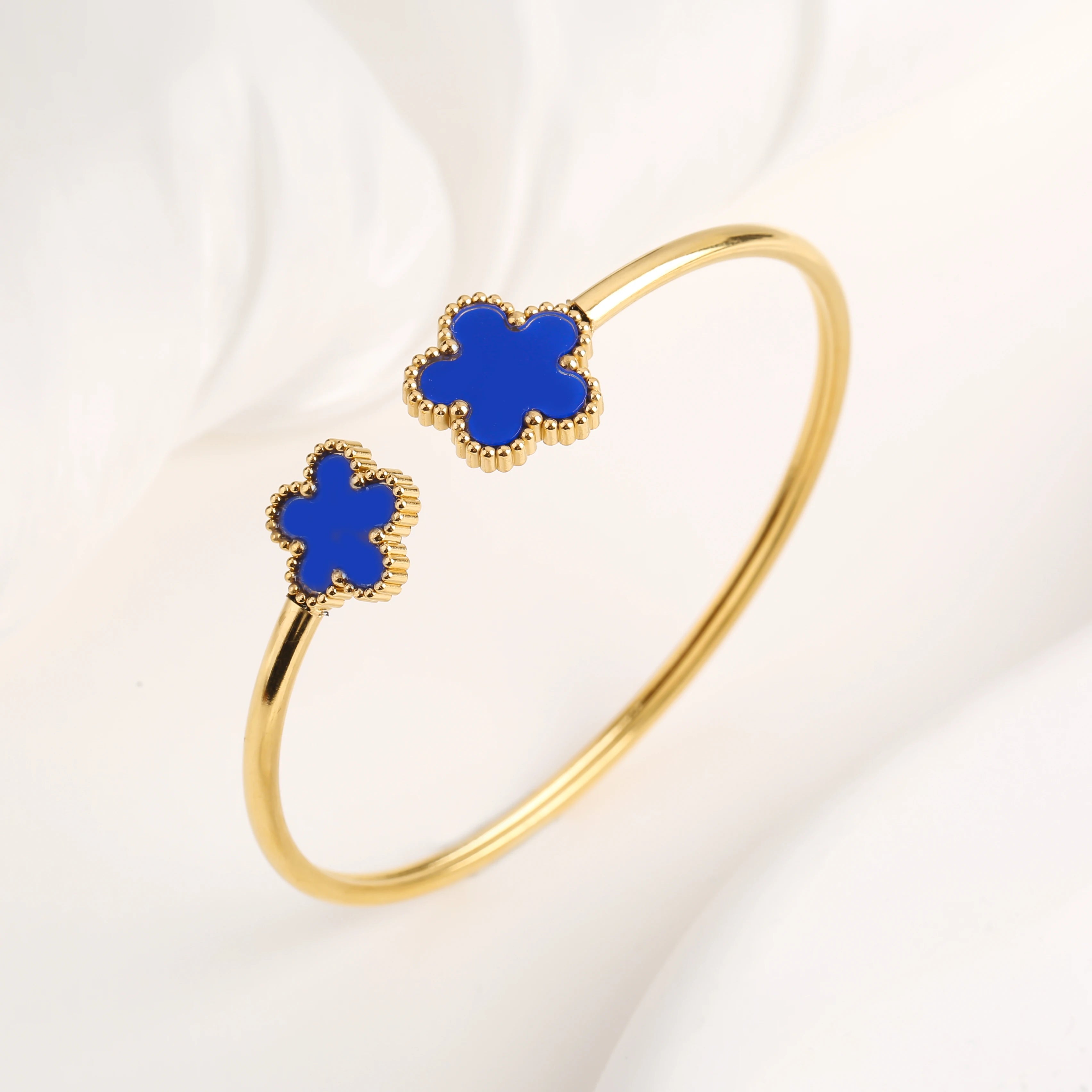 Creative Five-Leaf Flower Open Bangle – Stainless Steel for Women
