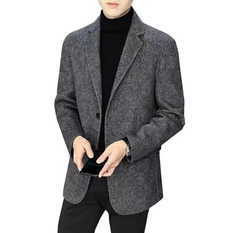 Men's Short Coat – Casual, Herringbone Wool, Slim Fit, Business & Trendy, AE Stock Brand