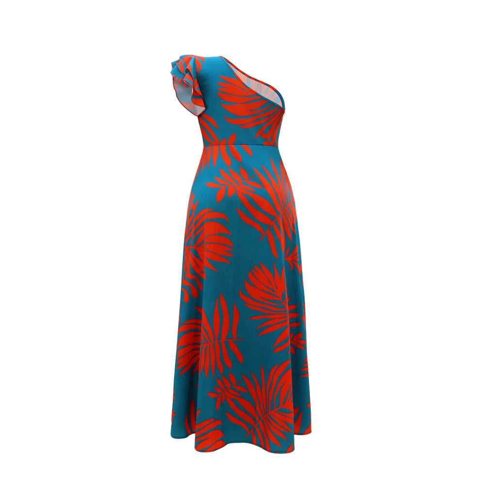One-Shoulder Tropical Maxi Dress for Women
