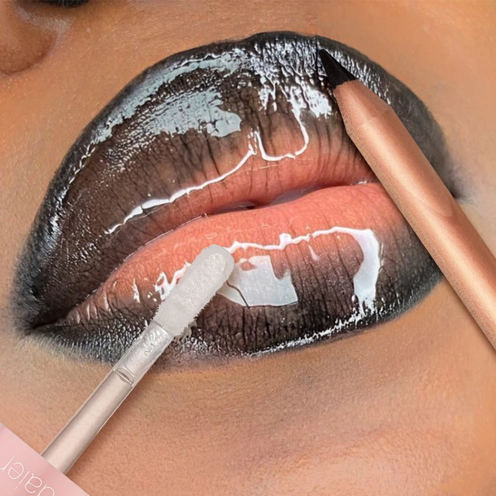 Black Lip Liner & Clear Lip Gloss – Waterproof, Long-Lasting, Sexy Look