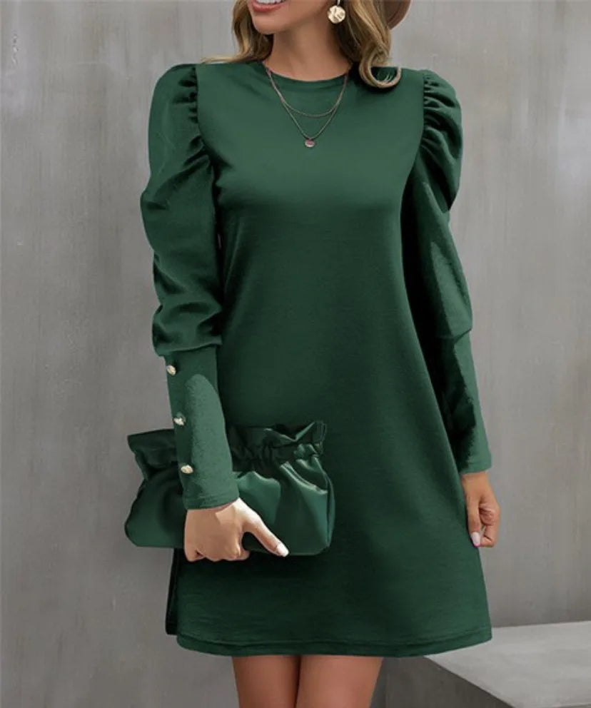 Round Neck Bubble Sleeve Long Dress