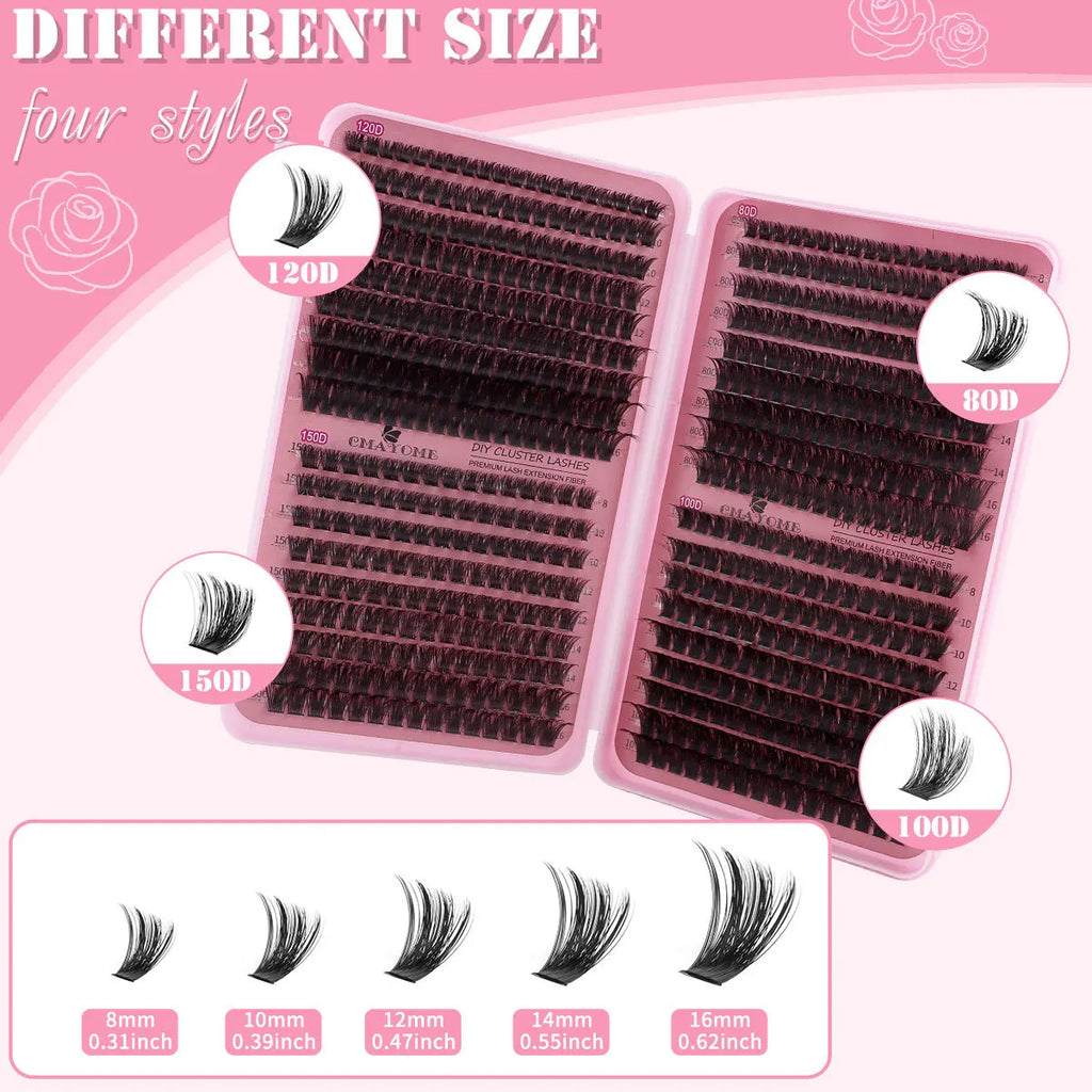 600PCS Eyelash Extensions – Thick Fluffy, 30D/100D, Mixed Length, DIY Cluster Lashes