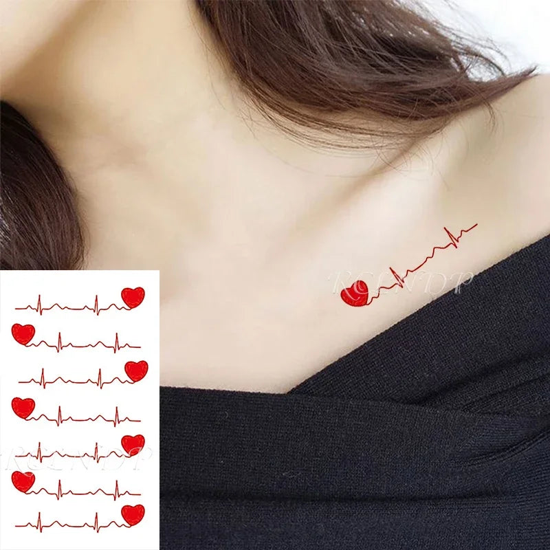 Waterproof Temporary Tattoo – Heartbeat Line, Small, Body Art for Women & Girls