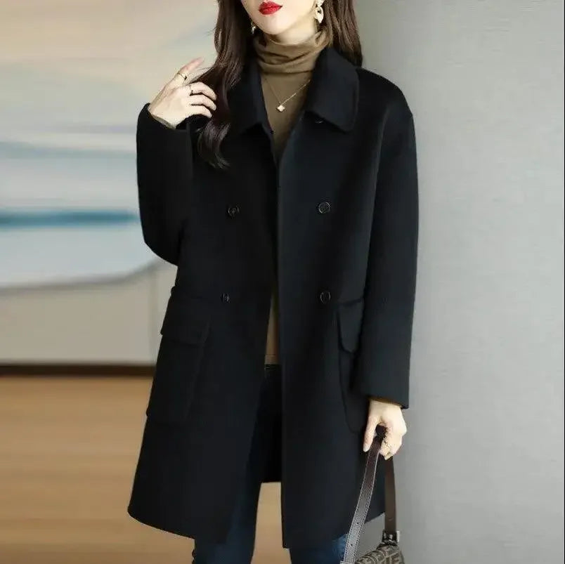 Manteau Femme Épaissi – Style Coréen Jeune, Mi-Long, Coupe Ample, Printemps/Automne, Taille Petite
